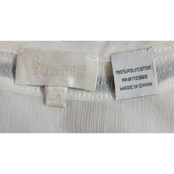 Miss Me Cream Sheer Henley Tank Top Small Lightweight Rounded Hem Soft Flowy - Picture 4 of 5